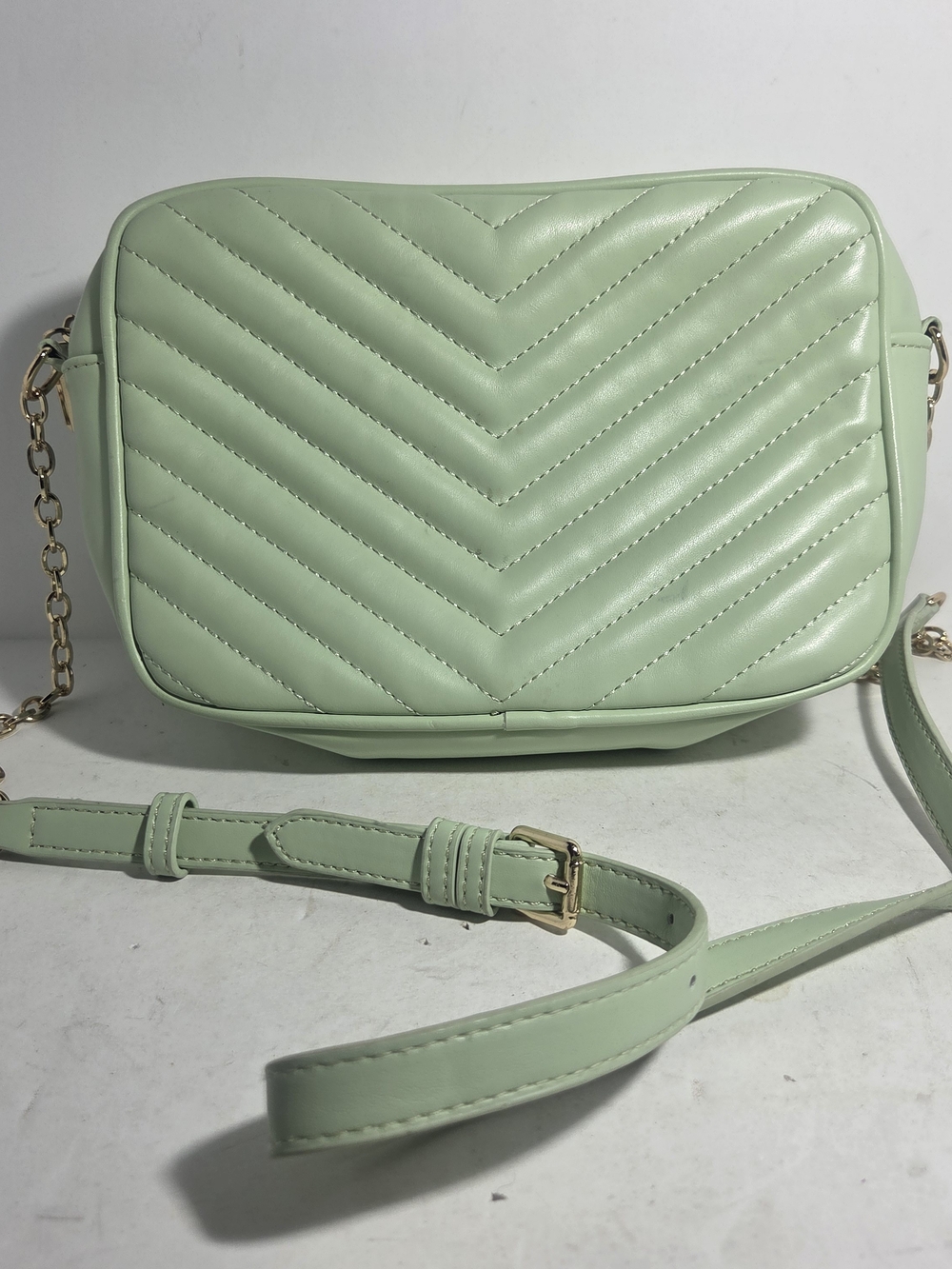 Daisy Rose Mint Green Quilted Chevron Crossbody Shoulder Bag Gold Chain Strap